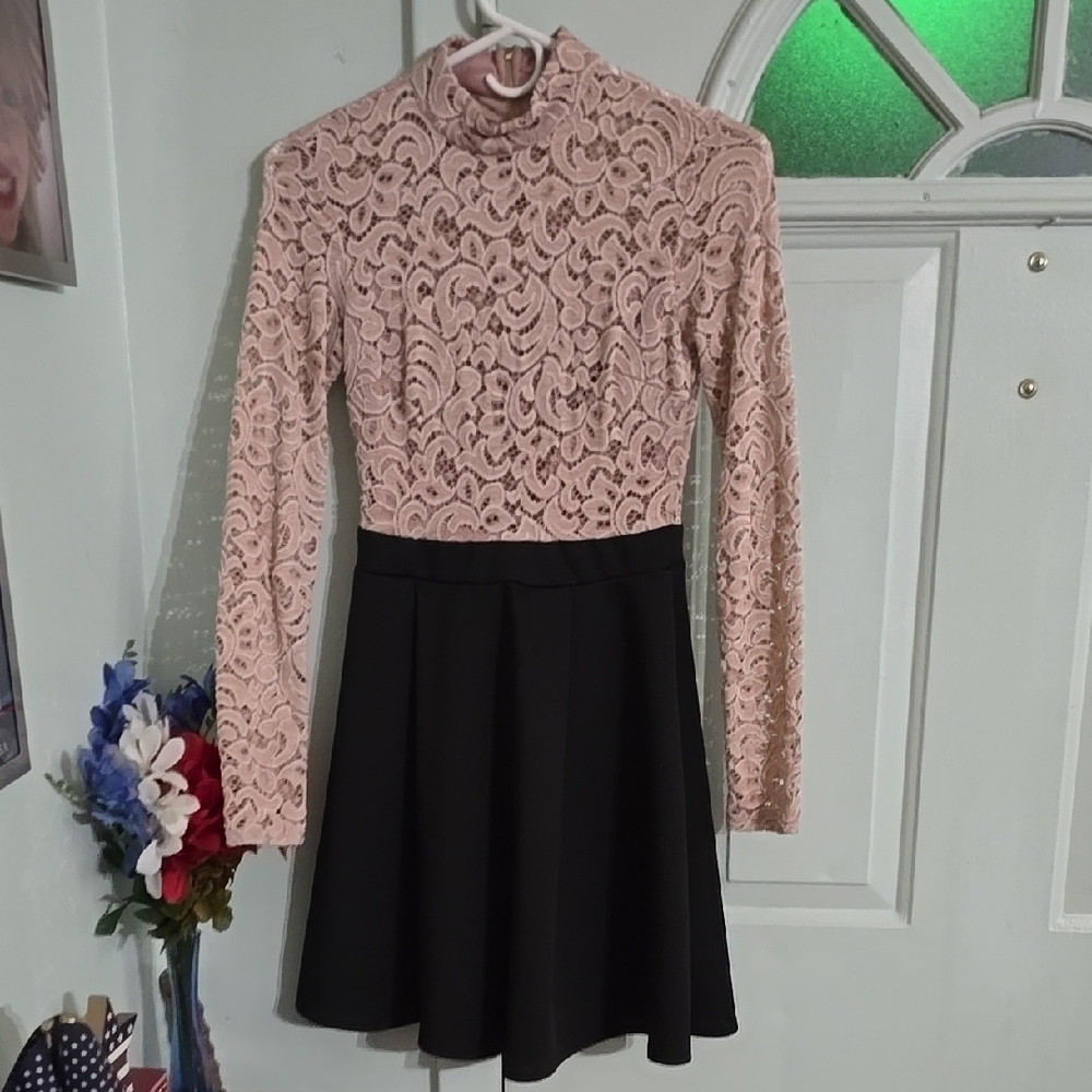 Skater Lace Pink and Black Dress